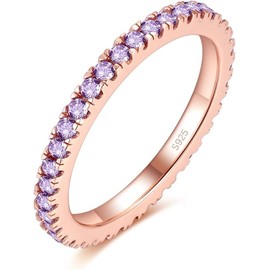 Lisandra Scott 925 Silver Ring with Purple Crystals in Rose Gold - Women's Ring with Sparkling Amethyst Zirconia Stones, Jewellery in Jeweller Quality, Statement Finger Ring, Stackable, Sterling