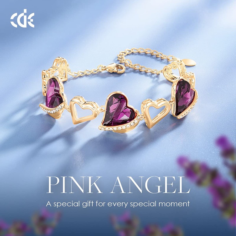 CDE Heart Bracelets for Womens, Adjustable Bracelet with Love Heart