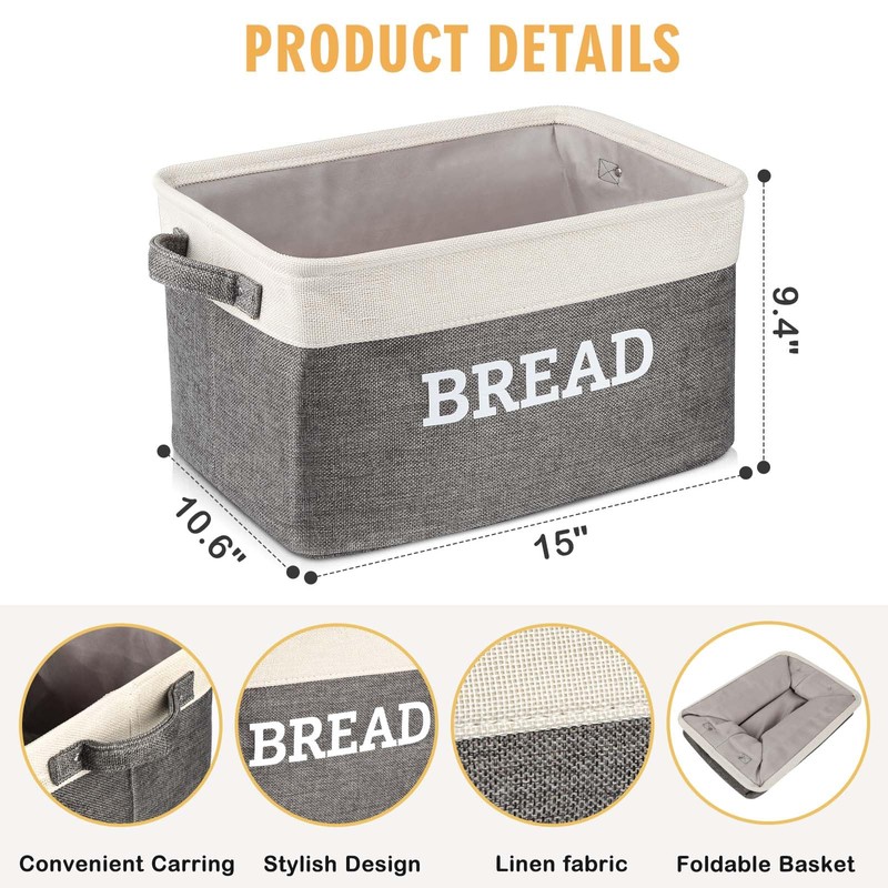 Lukeline Bread Storage Basket for Kitchen, Foldable Fabric Bread Storage