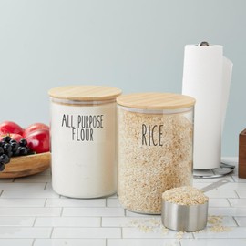 Juvale Flour Sugar Storage Containers - 2-Pack, 100 oz, Clear Glass Jars - Airtight Pantry Organizer & Countertop Food Storage - Rice Container & Spice Jar