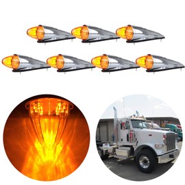 ECCPP Cab Marker Light 7X Amber 17LED Chrome Torpedo Cab Marker Clearance Roof Running Top Light Amber Lens/Covers for Truck Trailer for Peterbilt for Kenworth for Freightliner for Volvo Mack