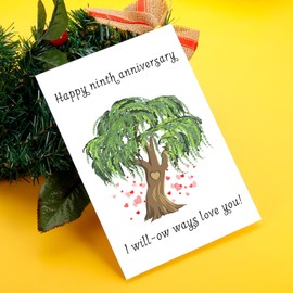 TI-EDC Happy 9th Anniversary Card for Couple Him Her, Funny Nine Year Together Anniversary Card, Ninth Year Anniversary Willow for Husband Wife, Sweet 9 Year Anniversary Card