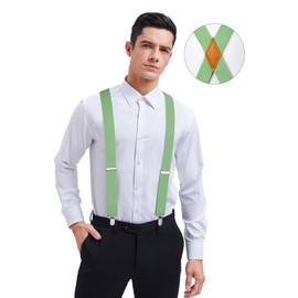 HISDERN Suspenders for Men X-Back 1.4'' Adjustable Elastic Strong Clips Green Mens Suspender Casual & Formal Leather Sage Green Braces Wedding Party