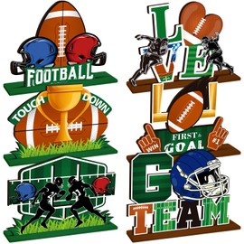 Moucuny 6 Pcs Football Party Decorations Wooden Football Table Centerpiece Football Tiered Tray Decor Player Time Game Day Touchdown Sign Detachable Birthday Table Topper for Sport Party Supplies