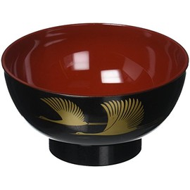 Happy Sales HSY55/BC Japanese Lacquer Crane Design Rice Soup Bowl, Black