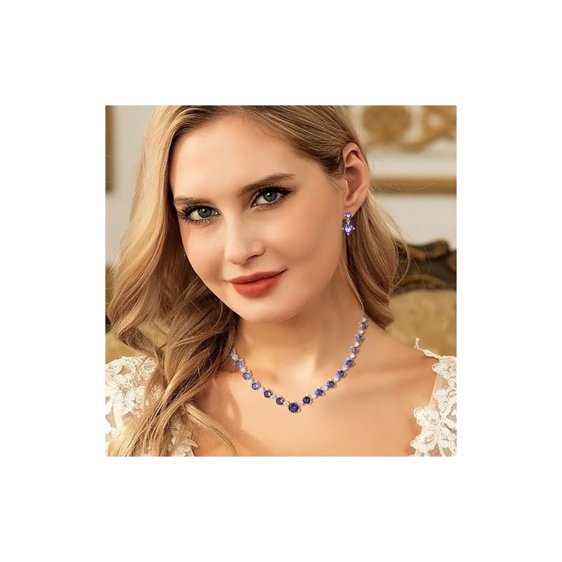 EVER FAITH Conjunto de pendientes de collar de circonio redondo