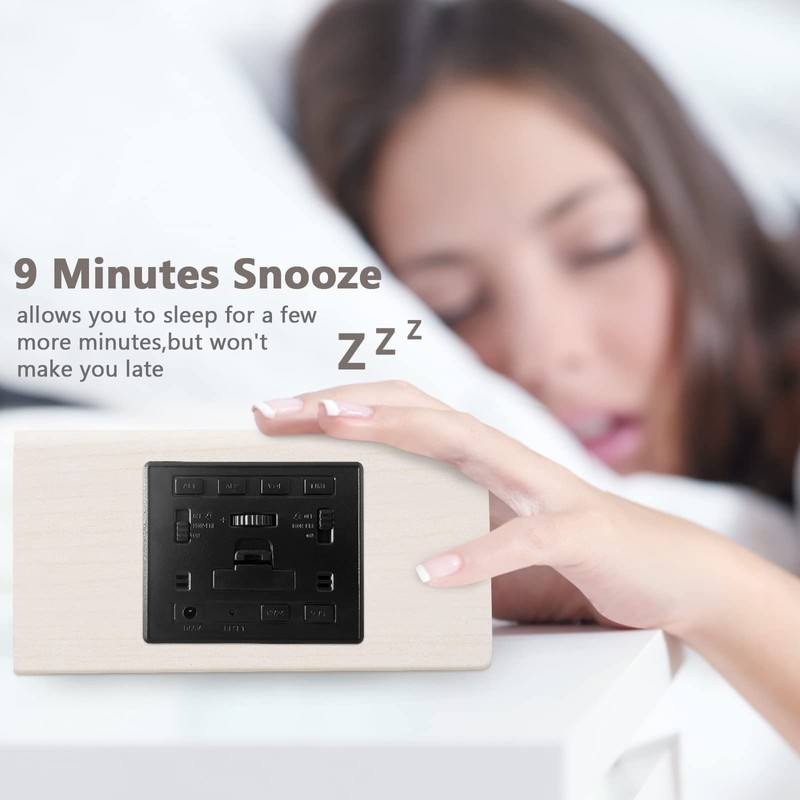 Kogonee Wooden Digital Alarm Clock, 0-100% Dimmer, 2 Alarm Settings,