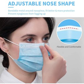Disposable Face Mask, 3-ply Face masks With Elastic Ear loops, Breathable Triple Layer Mouth Cover | UK SELLER (100, BLUE)