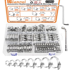 Dianrui 177 PCS Hose Clamp Assortment Kit 1/4"–2" (6-51mm) Heavy Duty Hose Clamps Stainless Steel 304, Worm Gear Hose Clamp Kit for pipe, Fuel Line, Tube, Automotive and Marine—with Screwdrivers