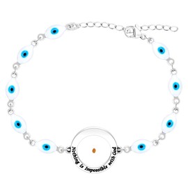 JunyiDIY Nothing Is Impossible with God Bracelet for Women - Mustard Seed Charm T眉rkiye Evil Eye Chain Silver Bracelet - Courage and Protection Bracelet for Mom, Grandma Aunt