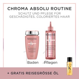 Kérastase Care Set with Chroma Absolu Bain Chroma Respect (250 ml), Chroma Absolu Soin Acide Chroma Gloss (210 ml) and Elixir Ultime Huile Originale Travel Size Hair Oil (15 ml) Free