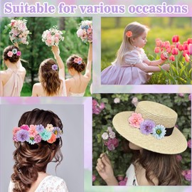 Leery 20 PCS Boho Flower Hair Clips for Women - Rose Hair Barrettes, Wedding Hairpins, Bridal Headpiece, Hawaiian Silk Floral Clips (Violet)