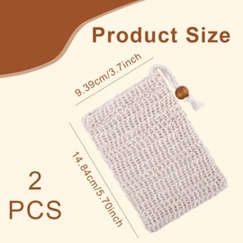 Pack of 2 Organic Soap Bags, Natural Sisal Soap Bags, Soap Bags for Solid Soap, Safe and Durable Sisal Fibre Soap Bag, Drawstring Massage Soap Bag, for Solid Soap Mesh