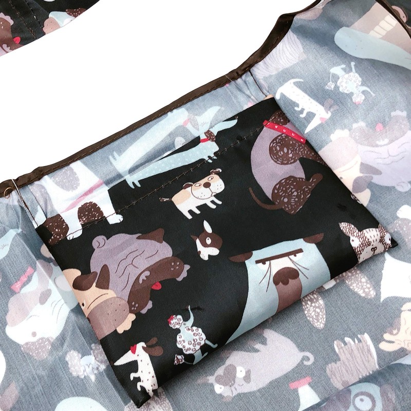allydrew Large Foldable Tote Nylon Reusable Grocery Bag, Black Dogs