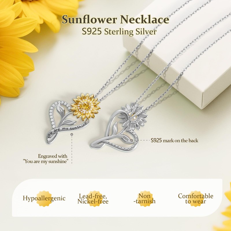 CODIAM Sunflower Necklace for Women Jewelry, 18K Gold Plated You