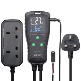 Temperature and Humidity Controller Outlet Plug-in Thermostat Humidistat Reptile Humidity Controller Greenhouse Thermostat Dual Stage Pre-Wired Electronic Temperature and Humidity Controller