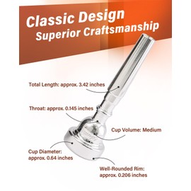 Libretto 7C Trumpet Mouthpiece, 2μm Silver Plated Trumpet Mouthpiece w/Vacuum Packing, Compatible with C and B♭ Trumpet, Designed for Beginners, Students, Intermediate Players