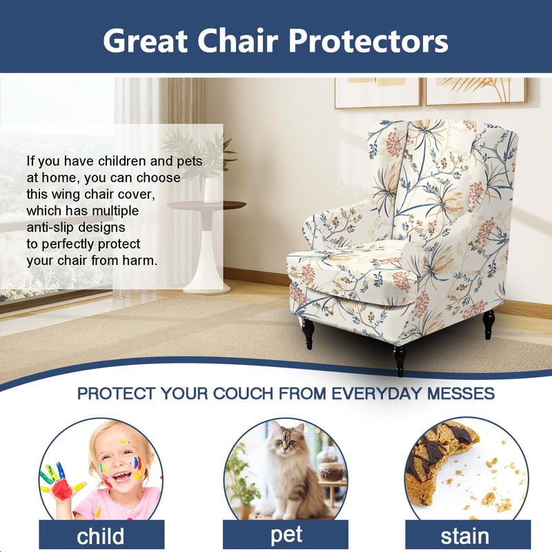 NILUOH Wing Chair Slipcovers 2 Pieces Stretch Spandex Wingback Chair