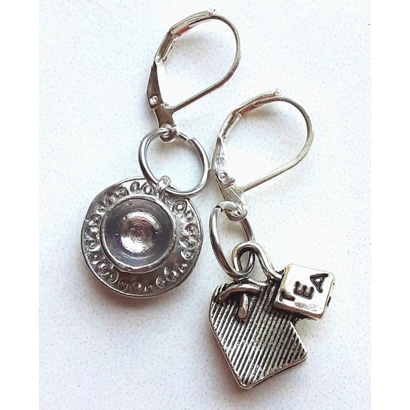 TEA CUP and tea bag CHARMS earring SP LEVERBACK Artisan