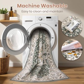 Vintage Living Room Area Rug 5x7 - Large Soft Washable Oriental Traditional Distressed Farmhouse Rugs for Bedroom - Indoor Floor Accent Carpet for Home Office House Decor - Vintage Green