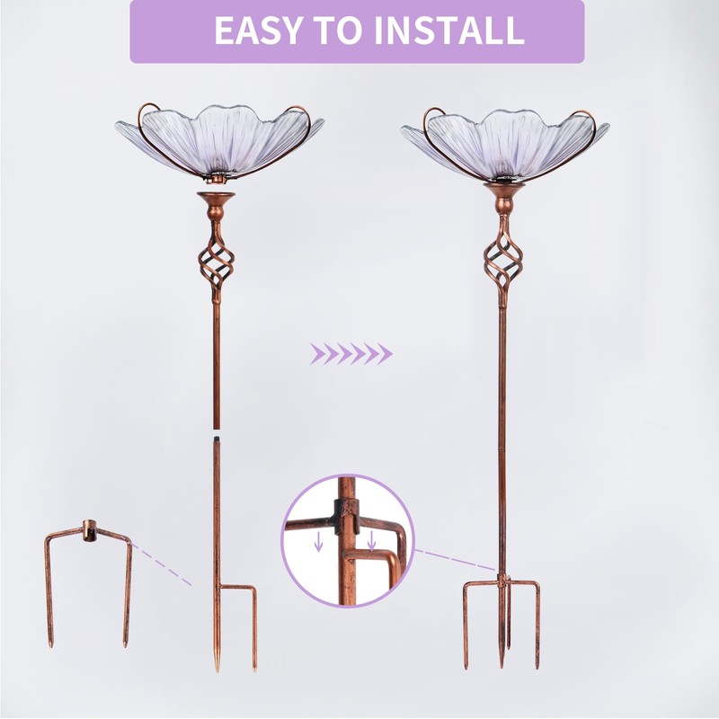 MUMTOP 31 Inch Height Glass Birdbath Birdfeeder with Metal Stake