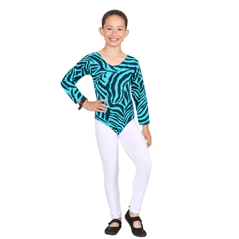 Janisramone Girls Kids Zebra Print Long Sleeve Gymnastics Stretch Dance