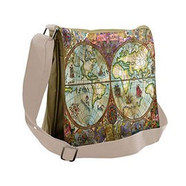 Ambesonne Watercolor Messenger Bag, Vintage World Map, Unisex Cross-body