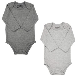 123 Bear Baby Bodysuits Soft Cotton Spandex Long Sleeve and Short Sleeve, Gray 2-pack Long Sleeve, 6-12 Months