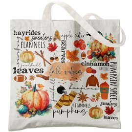Veqzc Fall Pumpkin Canvas Tote Bag, Fall leaves Totes Bag,Fall Vibes Canvas Bag For Shopping Market Travel Work,Rugby Football Canvas Shoulder Bag For Women,Autumn Reusable Canvas Tote Bag, White