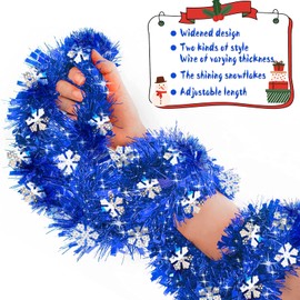 JSRHEEM Pack of 3 Christmas Garland, 2 m Christmas Tinsel Garland with Snowflake, Metallic Garland Glitter Hanging Decoration for Christmas Tree Wreath Wedding Party Blue