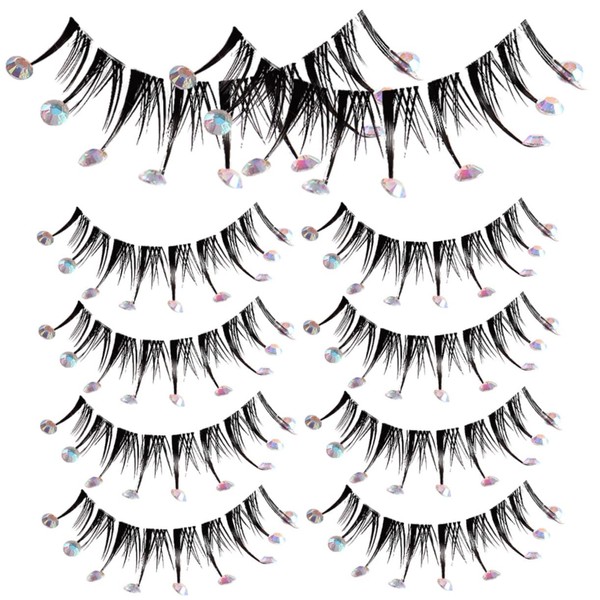 Mikinona 5pairs Rhinestone Faux Eyelashes Natural Look Eyelash Extensions for