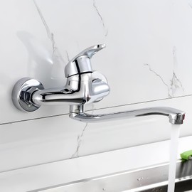 Wall Mounted Kitchen Tap Wall Mounted 360° Rotatable Kitchen Wall Tap Sink Mixer Tap Cold and Hot Single Lever Mixer Kitchen Tap Wall Mounted Swivel Arm 25 cm