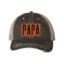 One Size Brown/Khaki Trucker Papa Leather Patch Embroidered Distressed Trucker Cap