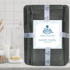 DAN RIVER 100% Luxurious Cotton Bath Towels Set - Premium Quality Pack of 3 - Ultimate Comfort and Absorbency for Bathroom, Luxury Bath Towels Set for Home & Spa (27" x 54"), Grey