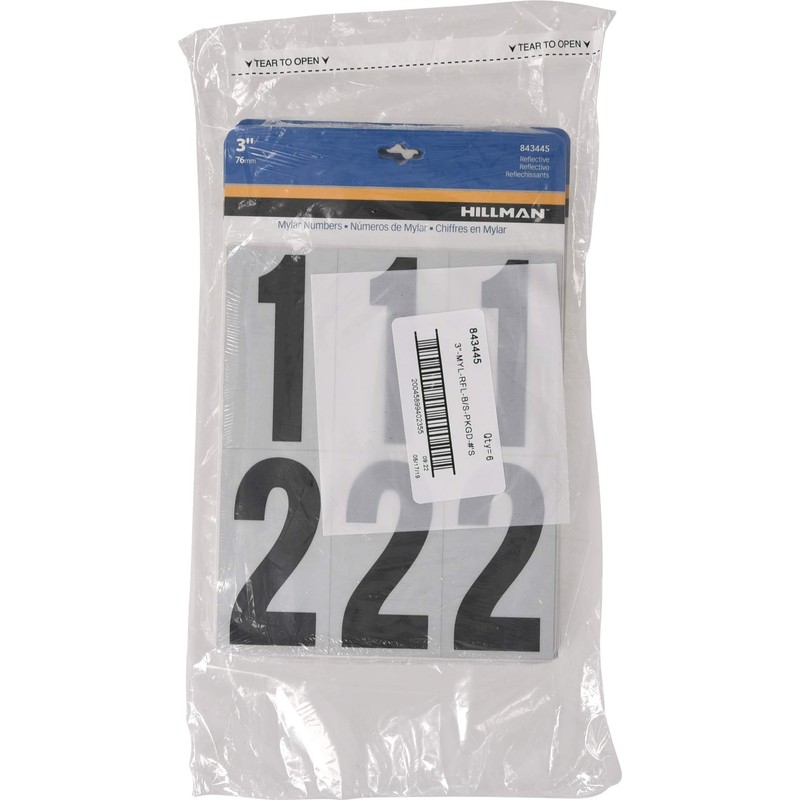 Hillman 843445 Reflective Adhesive Mailbox Number Pack, 3", Black and
