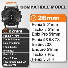 Compatible with Garmin Fenix 8-51mm/Fenix 7X/6X/5X/3/3HR, 26mm Wear-Resistant Nylon Band for Tactix 8-51mm/Tactix 7 Pro/Epix Pro 51mm/Instinct 2X/Enduro 51mm Quick Fit Farbic Strap