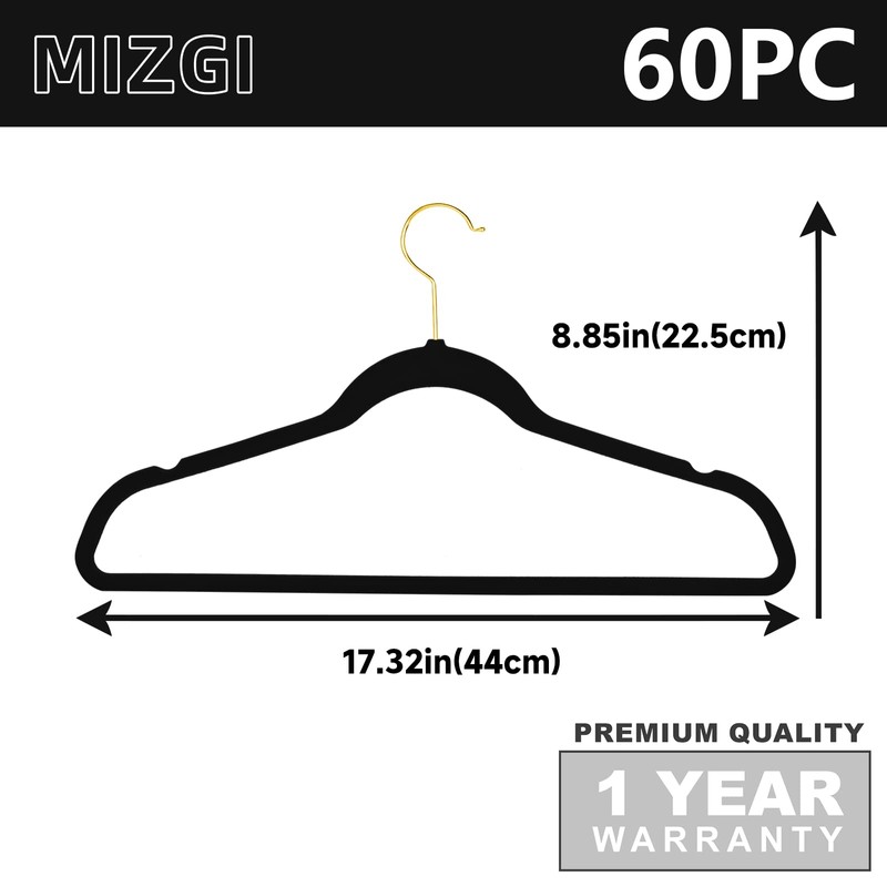 MIZGI Premium Velvet Hangers Pack 60 Pcs Heavyduty - Non