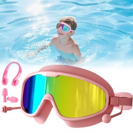 Swimming Goggles Children's Diving Goggles 4-14 Years - Swimming Goggles Children with Nose Protection Earplugs, 180° Panorama, Anti-Fog UV Protection Anti-Leak, Children's Swimming Goggles for