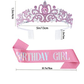 Birthday Girl Sash & Rhinestone Tiara Sets, Birthday Sash and Tiara Headband for Girls Women Birthday Decoration (Pink)