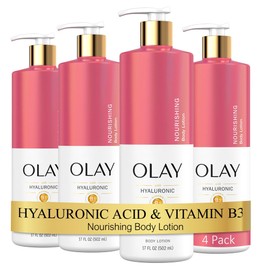 Olay Nourishing  Hydrating Body Lotion with Hyaluronic Acid, 17 fl oz Pump, Pack of 4                                                                 