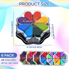 Jetec 6 Packs Petal Ink Pads Finger Ink Stamp, Rainbow Rubber Stamps Washable Waterdrop Shaped Stamp Pads for Card Making, Scrapbook, Painting (48 Colors)