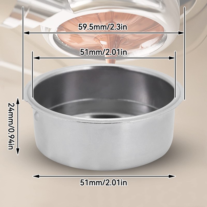 Stainless Steel Coffee Filter, 51mm Double Layer Pressurized Filter Basket