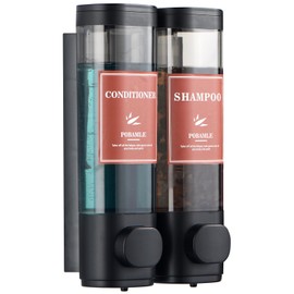 Shampoo and Conditioner Dispenser Wall Mounted Shower Soap Dispenser No Drill Shampoo Dispenser for Shower 2 Chamber Bathroom Body Wash Shower Gel Holder Black