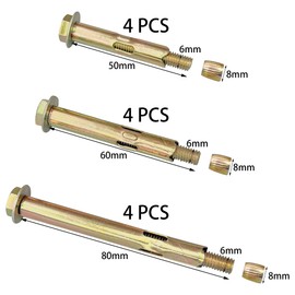 12 Pieces Heavy Duty Hex Head Expansion Bolts, Wall Anchor Bolts for Concrete, Brick, and Masonry (M6)