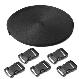 5 Pack 3/4" Side Release Buckle Dual Adjustable 5 Yards 3/4" PP Strap Webbing Outdoor Camping Backpack Sleeping Bag Tent Belt Tied Band Accessories (5 Buckle + 5 Yards Webbing)