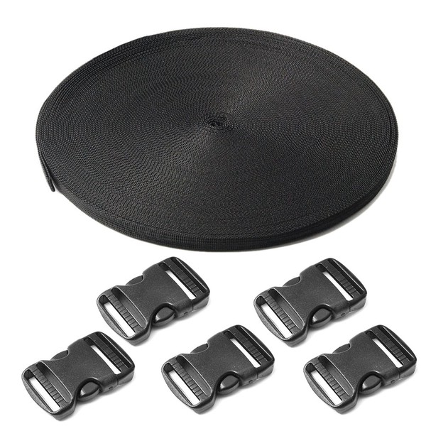 5 Pack 3/4" Side Release Buckle Dual Adjustable 5 Yards