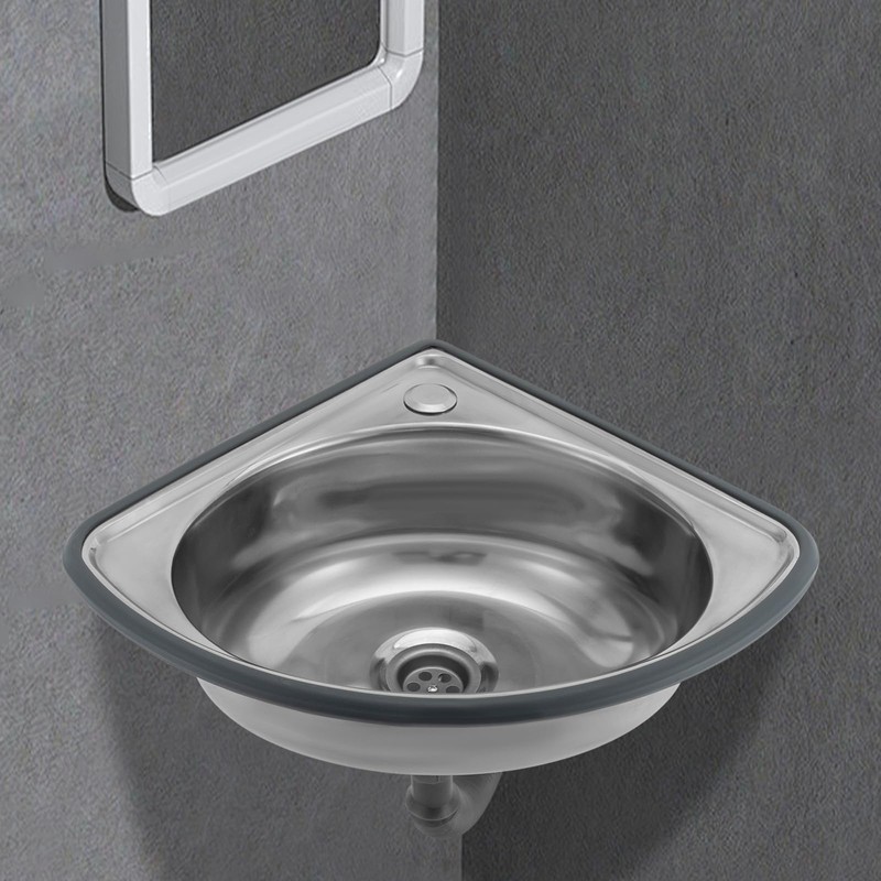 WUSILILU Corner Basin Sink, Countertop Mounted Stainless Steel Single Bowl