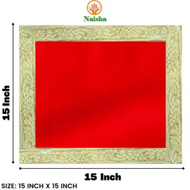 NAISHA Red Pooja Aasan Mat Set of 2, 15" X 15" Velvet Puja/Altar Cloth Mandir, Multipurpose Pooja Decorations Keeping Accessories of Temple, Chowki, Slab Article