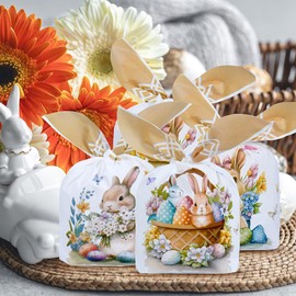 KUZIUA Easter Cellophane Bags, 50PCS Easter Cellophane Treat Bags Easter Candy Bags Easter Gift Bags for Snack, Cookie & Candies, Easter Party Supplies, 5.5x9 Inches