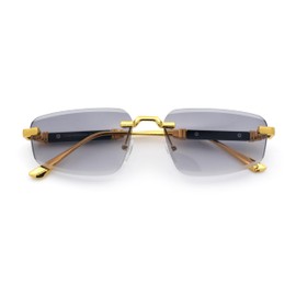 Bevel Lens Rimless Hustler Retro Gangster Rapper Rectangle Luxury Sunglasses Gold - Smoke